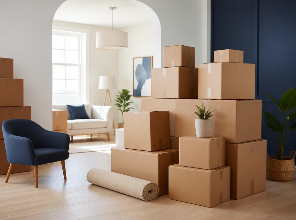 Cajas de cartón ordenadas para una mudanza